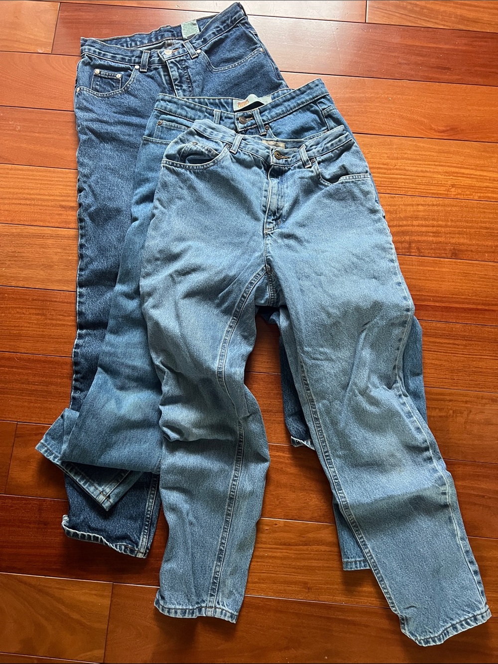 Bundle or lot of 3 vintage cotton jeans- Light Blue & Medium Blue